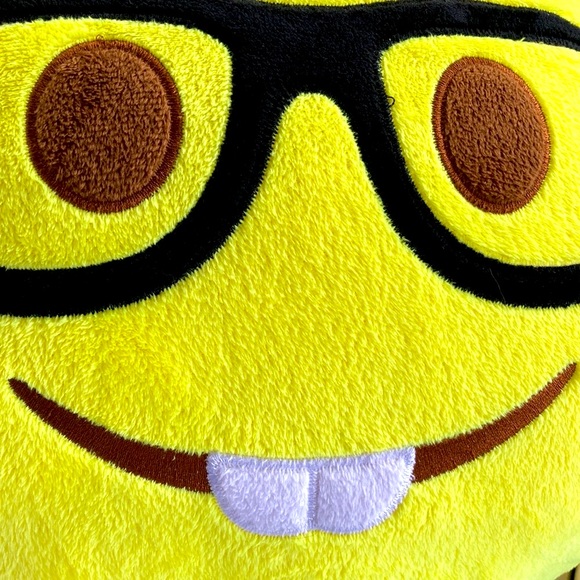 Emoji Expressions Smiley Face 🤓 Black Glasses White Teeth Plush Pillow 13” NEW! - Picture 2 of 16